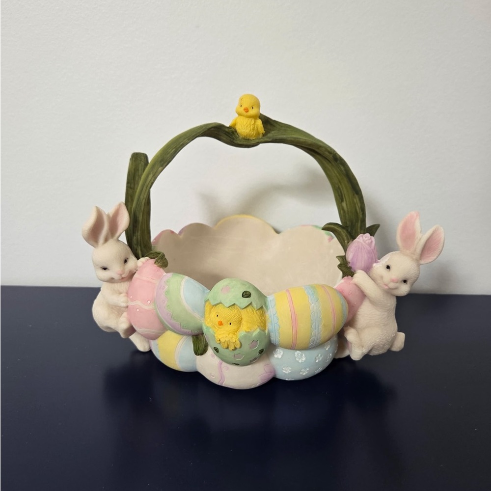 Vintage ceramic bunny easter basket hand painted